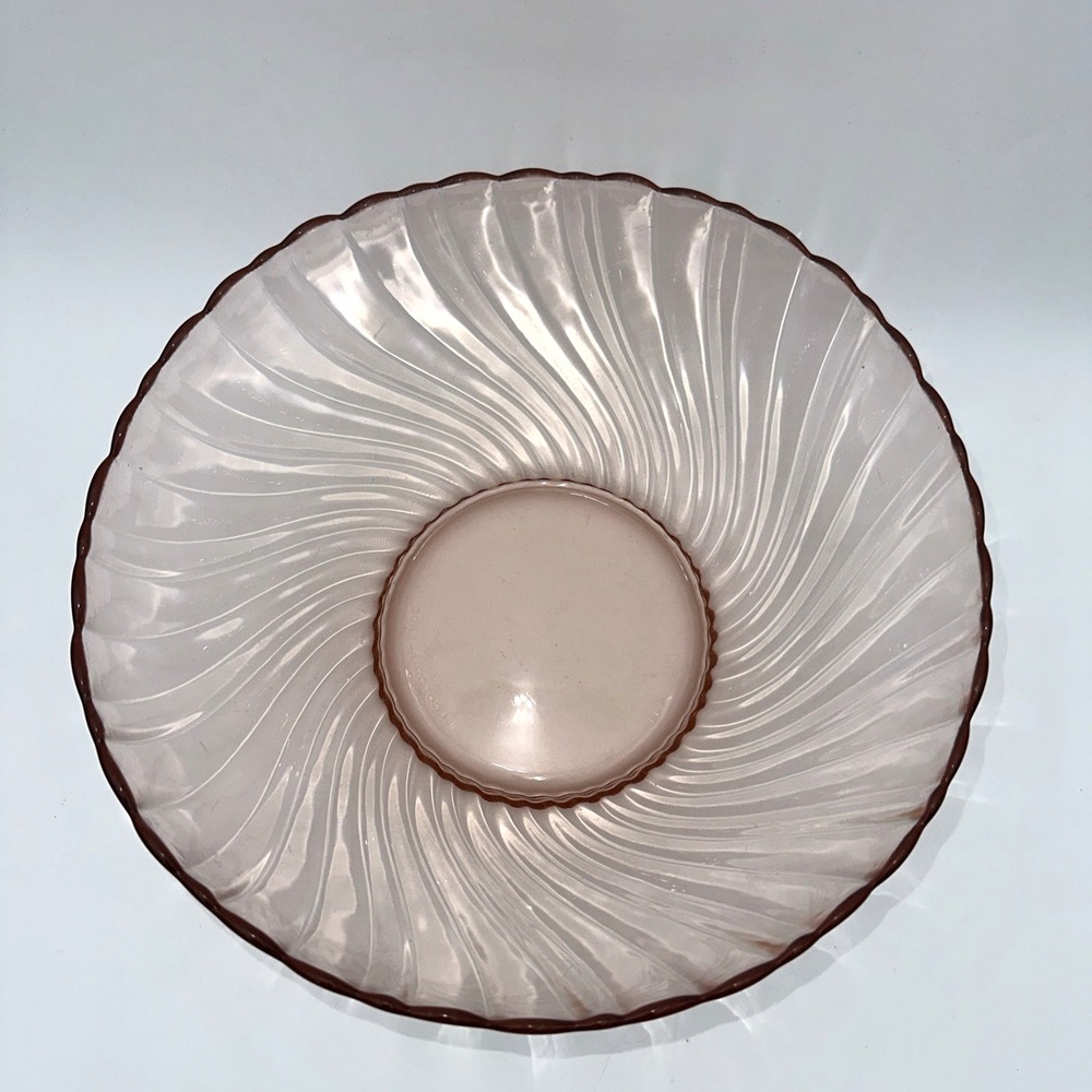 Arcoroc Serving Bowl 10 Inch Pink Rosaline Swirl Scalloped Glass France - Picture 3 of 5